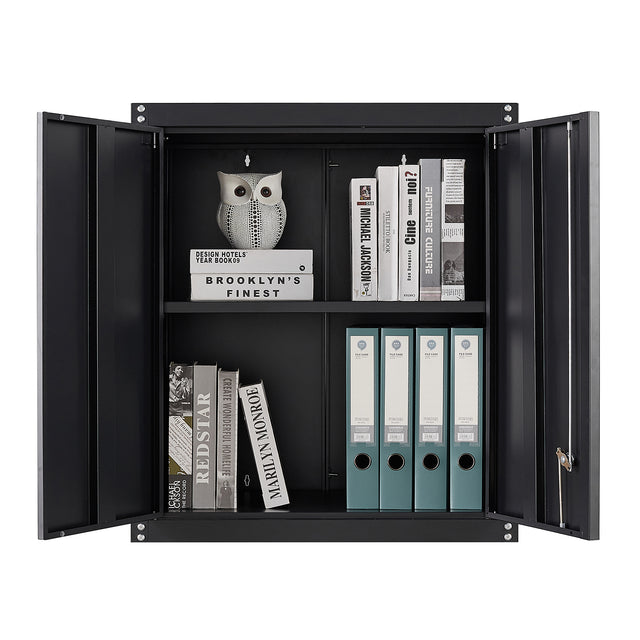 Black Wall Storage Cabinet with Adjustable Shlef,Metal Wall Storage Cabinet with Lock for Kithen, Bathroom,Garage