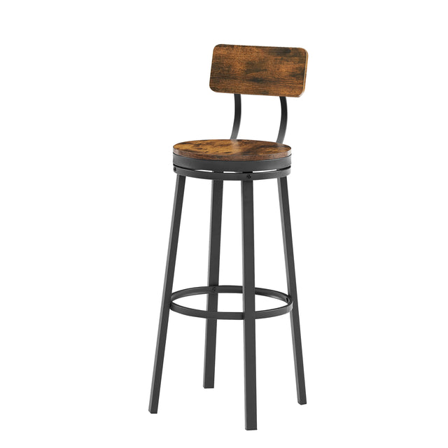 Swivel bar stool set of 2 with backrest, industrial style, metal frame, 29.5'' high.（Rustic Brown，13.4’’w x 40.5’’h）