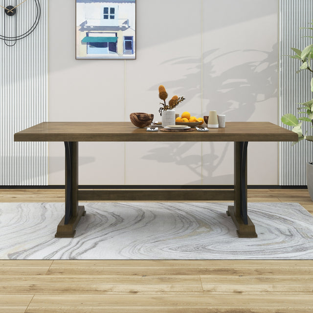 TREXM Retro Style Dining Table 78” Wood Rectangular Table, Seats up to 8 (Natural Walnut)
