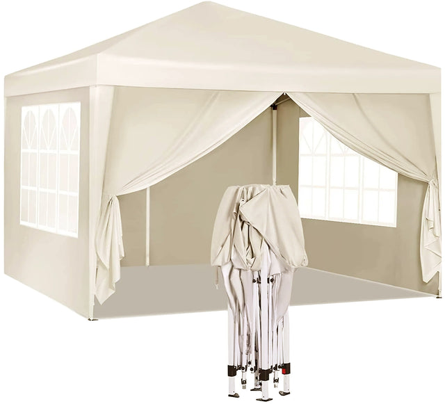 10x10 EZ Pop Up Canopy Outdoor Portable Party Folding Tent with 4 Removable Sidewalls + Carry Bag + 4pcs Weight Bag