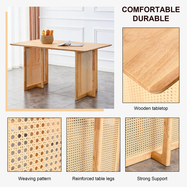 Dining Table.Chinese-style Rural Retro MDF Dining Table, Simple Modern Imitation Rattan Dining Table, Wooden Dining Table, Office Table.Suitable for Dining Room, Living Room and Office
