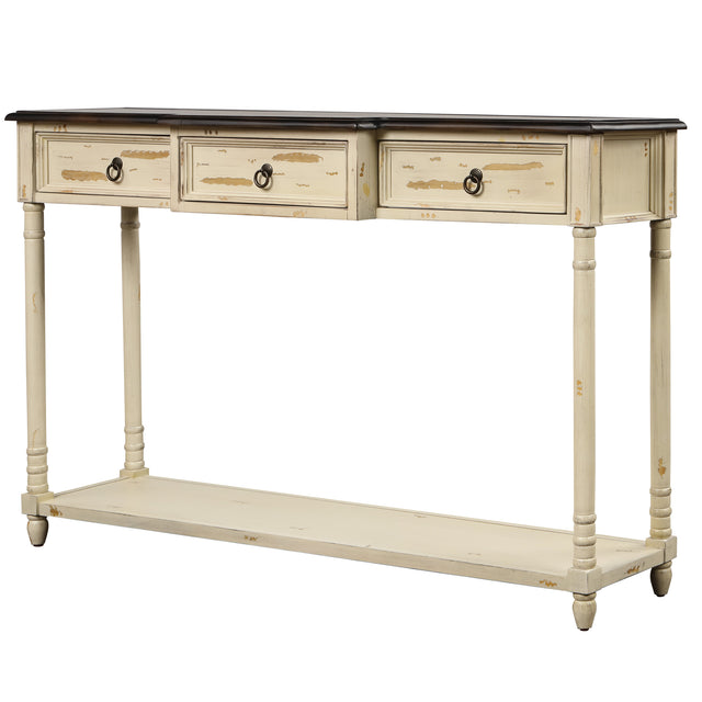 TREXM Console Table Sofa Table with Drawers for Entryway with Projecting Drawers and Long Shelf (Beige)