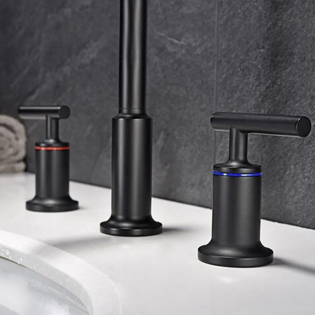Matt Black Widespread Bathroom Sink Faucet with With CUPC Water Supply Hose and Cartridge