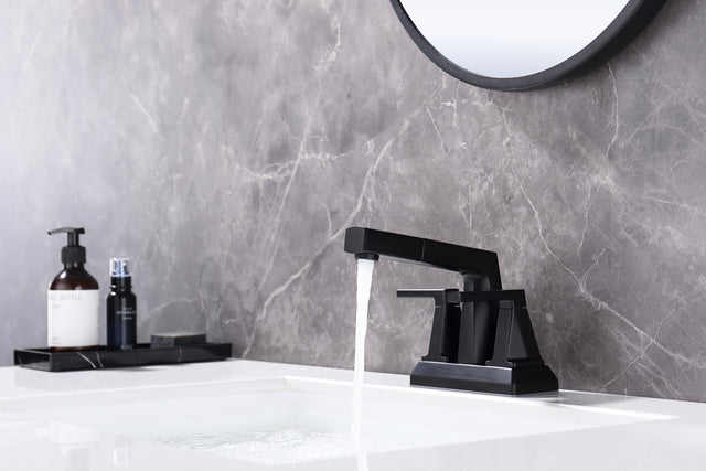 2 Handle Centerset Bathroom Sink Faucet  3 Hole with Pull Out Sprayer, 4 Inch Lavatory Faucet, Modern Vanity Faucet, Mixer Tap for Hot and Cold Water