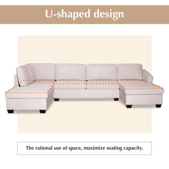 Ustyle Modern Large  U-Shape Sectional Sofa, Double Extra Wide Chaise Lounge Couch,  Beige