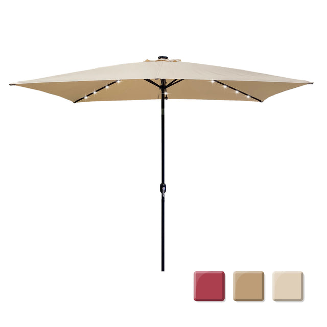 Outdoor Patio Umbrella 10 Ft x 6.5 Ft Rectangular with Crank Weather Resistant UV Protection Water Repellent Durable 6 Sturdy Ribs