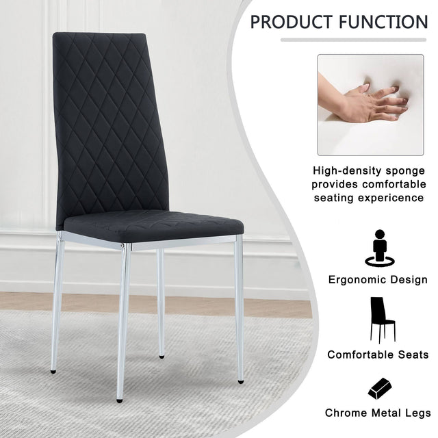Glass dining table, dining chair set, 4 black dining chairs and 1 dining table Table size 47 "W x 29" D x 30 "H
