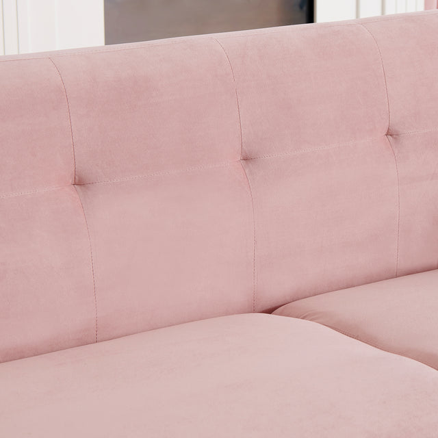 [New+Video]Modern pink velvet sand living room sofa with midfoot and two throw pillows