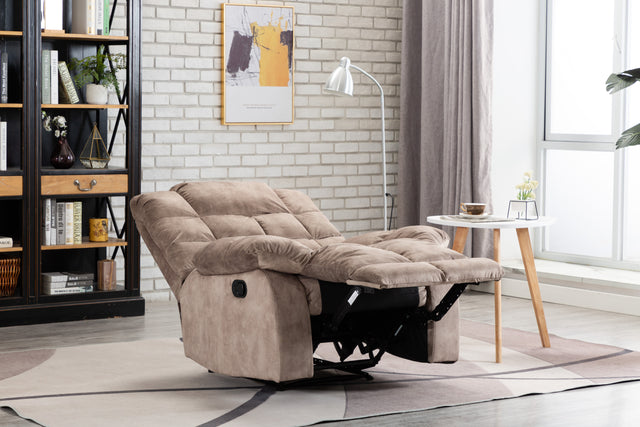 Recliner Chair Overstuffed, Manual Reclining Single Couch Wide Seat with Thickened Headrest and Back (Camel)