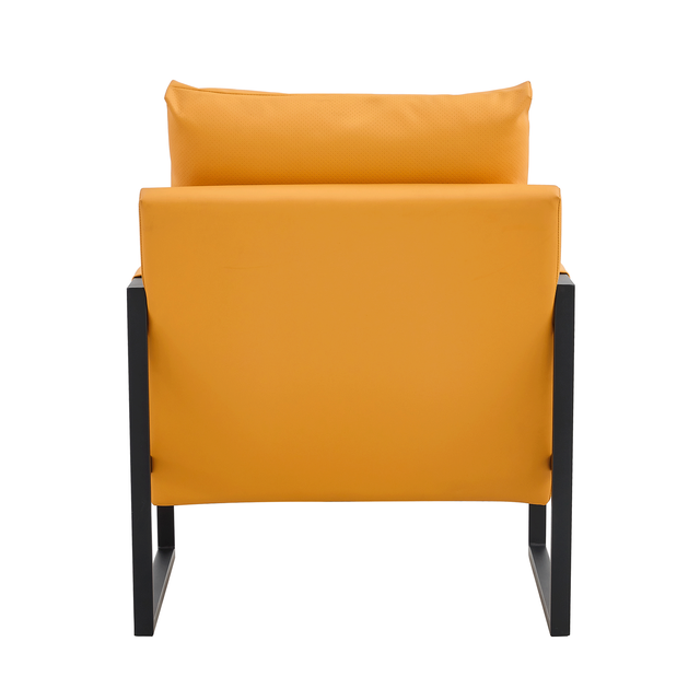 PU Leather Accent Arm Chair Mid Century Modern Upholstered Armchair with Metal Frame Extra-Thick Padded Backrest and Seat Cushion Sofa Chairs for Living Room ( orange PU Leather + Metal Frame + Foam)