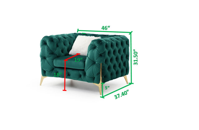Moderno Tufted Chair Finished in Velvet Fabric in Green