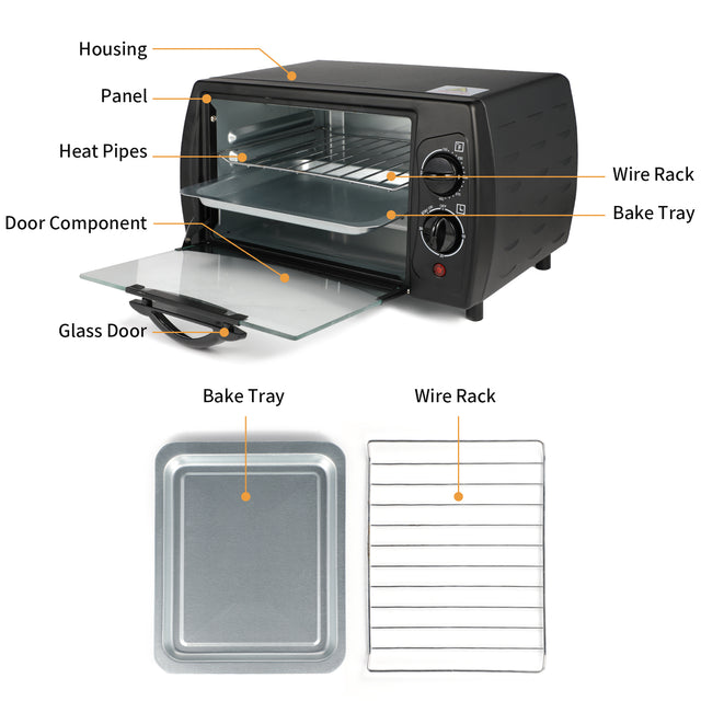 Simple Deluxe Countertop Toaster, Oven & Pizza Maker, Toaster Oven, Exquisite 4-Slice Capacity, 9 L, Black/ Matte Stainless