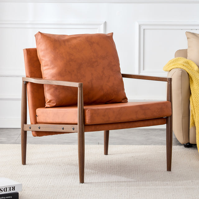 Sofa Chair Set of 2.PU Leather Accent Arm Chair Mid Century Modern Upholstered Armchair with Imitation solid wood Walnut color Metal Frame Extra-Thick Padded Backrest and Seat Cushion Sofa Chairs