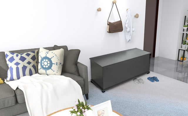 Storage Chest Trunk, Lift Top Wood Box for Toys Entryway Bench Organizer Home Furniture, Black