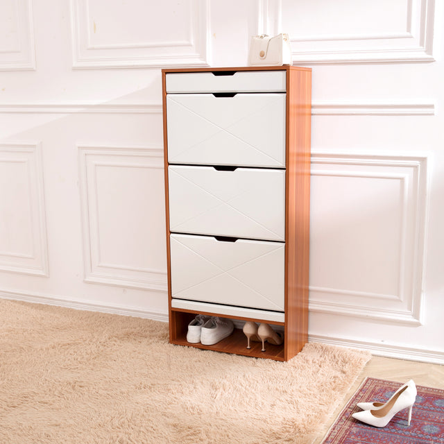 Shoe Cabinet with 3 Flip Drawers Wooden Shoe Cabinet Organizer with Adjustable Shelves Freestanding Shoe Rack Storage Cabinet for Entrance Hallway Living Room Bedroom