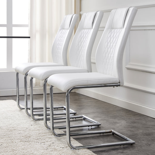 Modern Dining Chairs With Faux Leather Padded Seat Dining Living Room Chairs Upholstered Chair With Metal Legs Design for Kitchen, Living, Bedroom, Office Chairs Set of 2 (White+PU Leather)