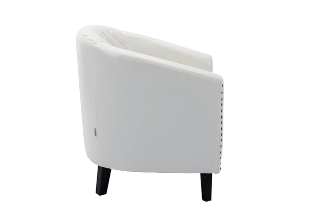 COOLMORE accent Barrel chair living room chair with nailheads and solid wood legs  white  pu leather