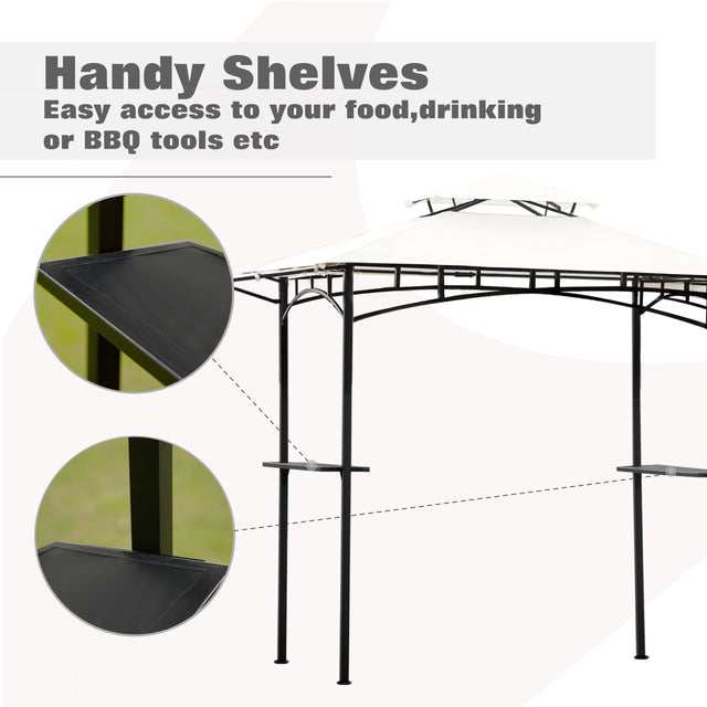 TOPMAX 13Ft.Lx4.5Ft.W Iron Double Tiered Backyard Patio BBQ Grill Gazebo with Bar Counters&Extendable Shades, White