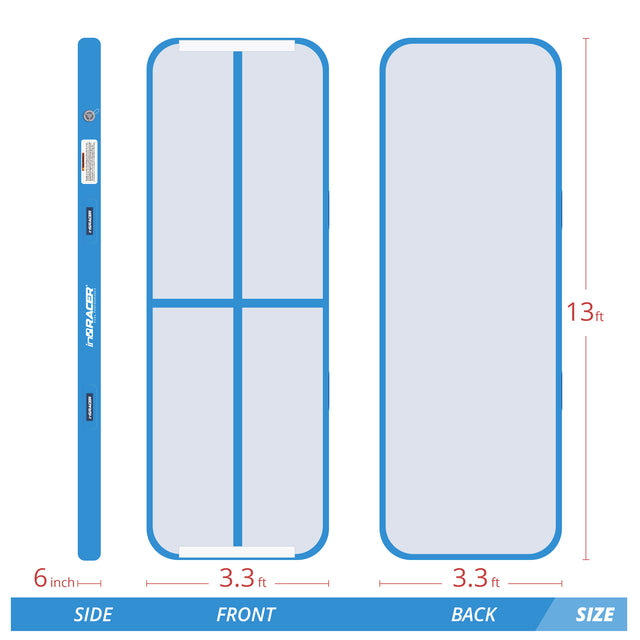 inQracer Gymnastics Mat Air Mats 13ft, Inflatable Tumbling Mat Tumble Track Air Floor with Electric Air Pump for Kids Home Use/Cheerleading/Gym/Outdoor/Yoga/Water Use, Blue