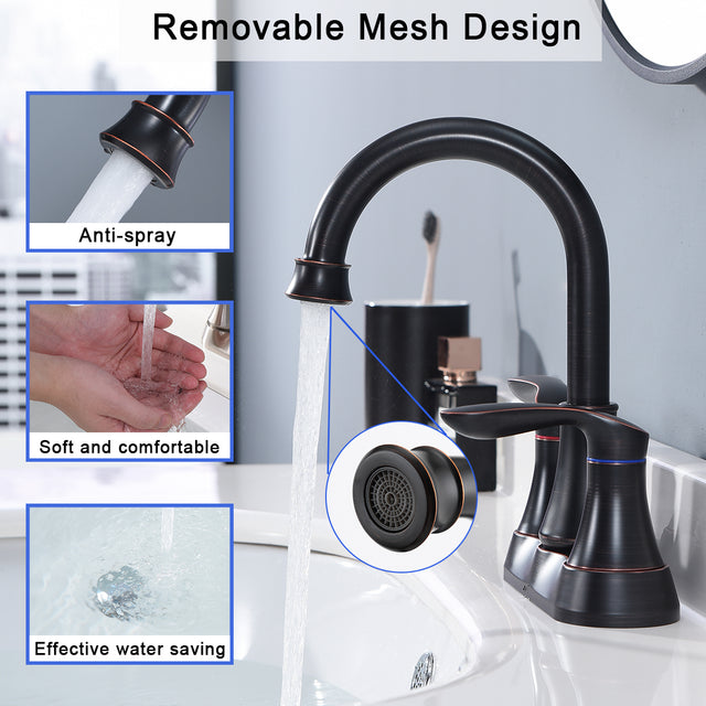 2-Handle 4-Inch Oil Rubbed Bronze Bathroom Faucet, Bathroom Vanity Sink Faucets with Pop-up Drain and Supply Hoses