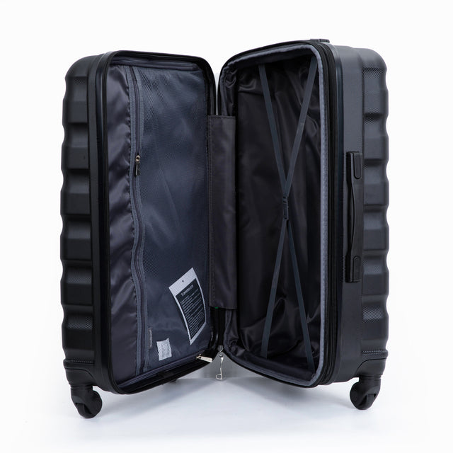 Expandable 3 Piece Luggage Sets ABS Lightweight Suitcase with Two Hooks, Spinner Wheels, TSA Lock, (20/24/28) Black