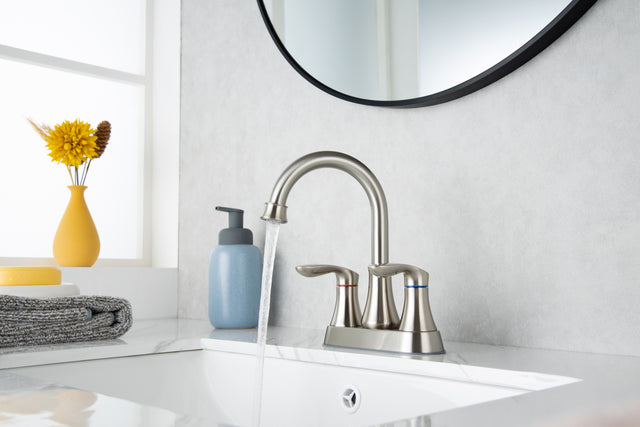 2-Handle Lavatory Faucet Brushed Nickel Bathroom Sink Faucet with Metal Pop-up Drain and Faucet Supply Lines