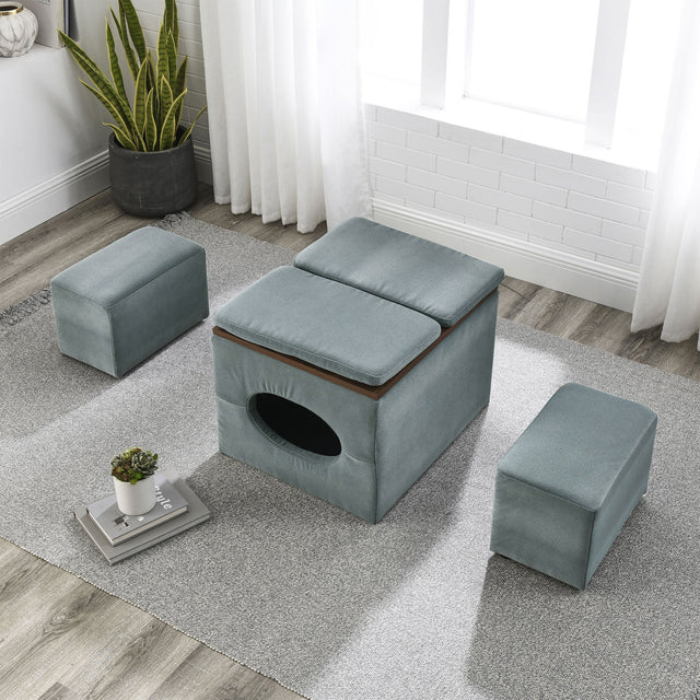 [Video] Welike Waterproof, oil-proof, scratch-proof 25"W Modern design hollow storage ottoman, upholstery, coffee table, two small footstools, easy storage and wide use