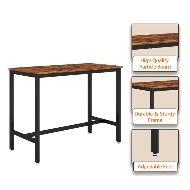 Bar Table Set with 4 Bar stools PU Soft seat with backrest, Rustic Brown, 47.24'' L x 23.62'' W x 35.43'' H.