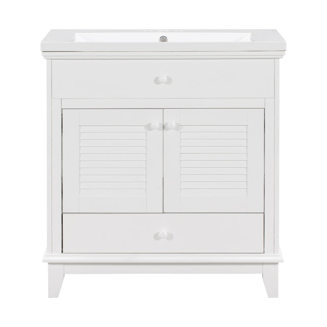30" Bathroom Vanity with Sink, Bathroom Cabinet with Two Doors and One Drawer, White