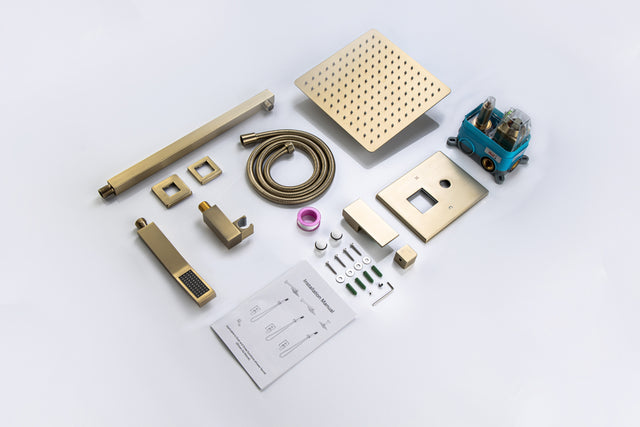 Rainfall 10 inch Shower System Bathroom Luxury Rain Mixer Silver Shower Combo Set Wall Mounted Shower Head Systems with High Pressure Head Hand Held Square Shower Head Polished Chrome Rough-in Valve