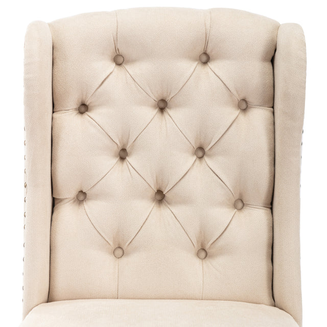 TREXM Cotton Fabric Dining Chairs Set of 2, Upholstered Dining Room Chairs with Solid Wood Legs, Wingback and Button Tufting (Beige)