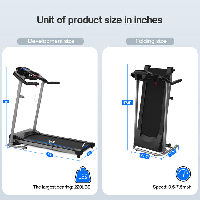 Folding Treadmill for Small Apartment, Electric Motorized Running Machine for Gym Home, Fitness Workout Jogging Walking Easily Install, Space Save