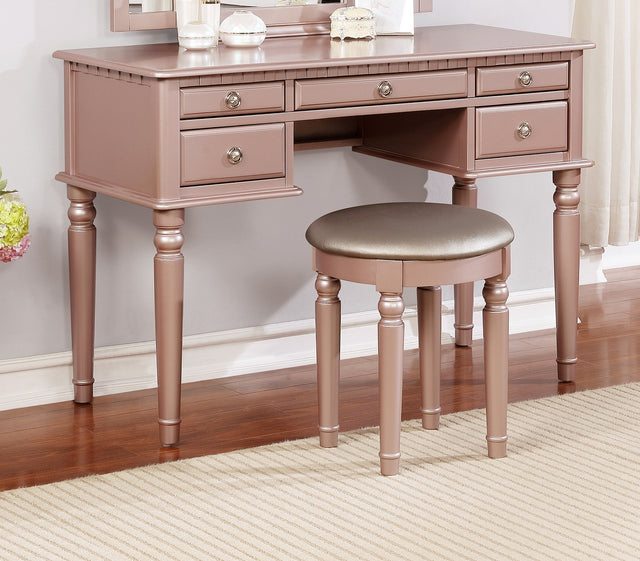 Bedroom Contemporary Vanity Set w Foldable Mirror Stool Drawers Rose Gold Color
