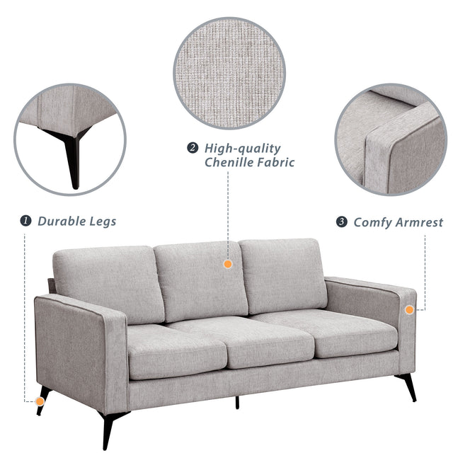 [VIDEO provided] [New]Modern 3-Piece Sofa Sets with Sturdy Metal Legs,Chenille Upholstered Couches Sets Including 3-Seat Sofa, Loveseat and Single Chair for Living Room Furniture Set (1+2+3 Seat)
