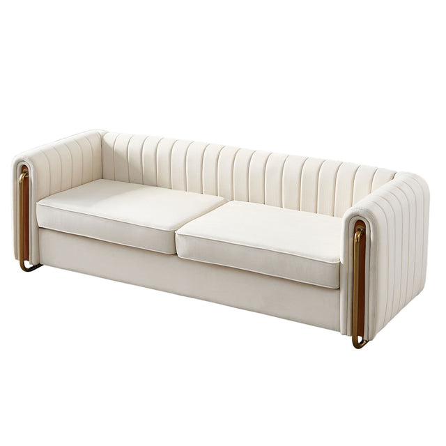 Modern velvet sofa beige color