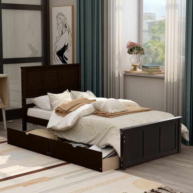 Platform Storage Bed, 2 drawers with wheels, Twin Size Frame, Espresso (New SKU：WF283062AAP)