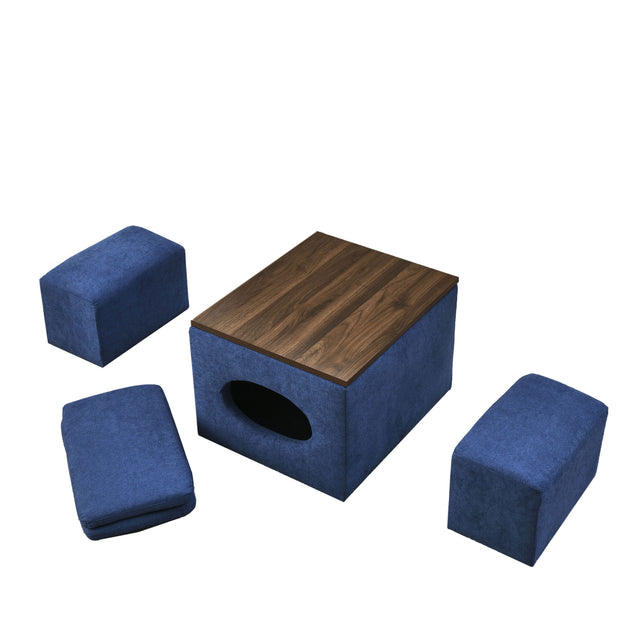 [Video] Welike 25"W Modern design hollow storage ottoman, upholstery, coffee table, two small footstools, easy storage and wide use
