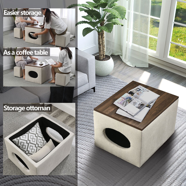 [Video] Welike 25"W Modern design hollow storage ottoman, upholstery, coffee table, two small footstools, easy storage and wide use