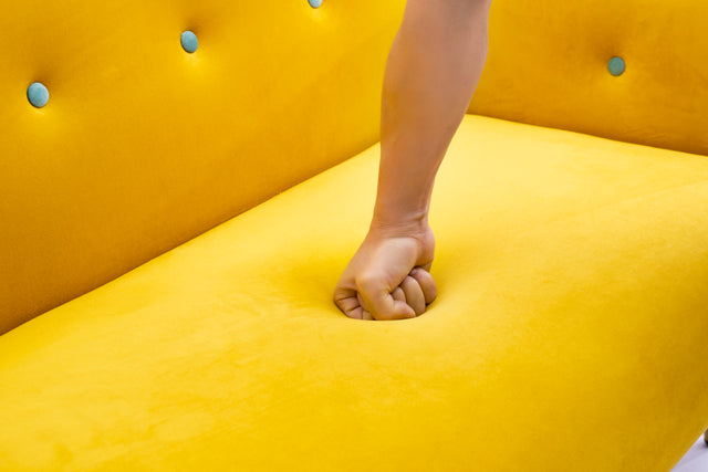 2156 sofa includes 2 pillows 58" yellow velvet sofa for small spaces