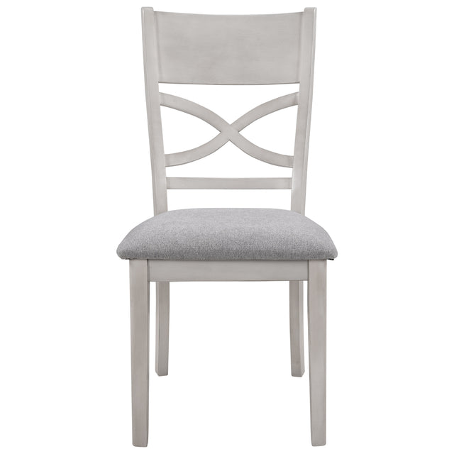 TOPMAX Farmhouse Rustic Wood 5-Piece Kitchen Dining Table Set with 4 Upholstered Padded Chairs, Light Grey+White