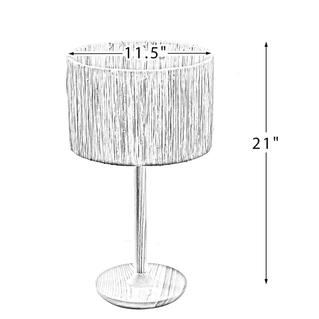 Thebae Solid Wood  21.3" Table Lamp with In-line Switch Control and Grass Made-Up Lampshade