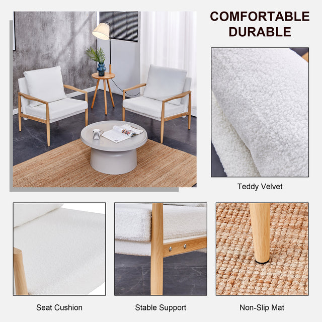 Sofa Chair Set of 2.Teddy velvet Accent Arm Chair Mid Century Modern Upholstered Armchair with Imitation solid wood color Metal Frame Extra-Thick Padded Backrest and Seat Cushion Sofa Chairs