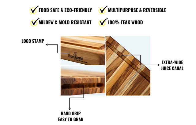 Rectangular Real Teak Wood Cutting Board With Juice Groove 20 INCH, Pack of 5 pieces