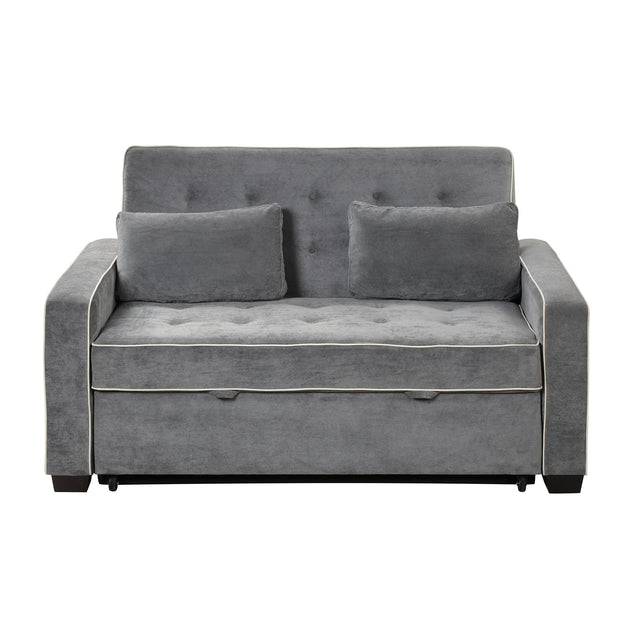 65.7" Linen Upholstered Sleeper , Pull Out Sofa Couch attached two throw pillows,Dual USB Charging Port and Adjustable Backrest for Living Room Space，Charcoal Gray