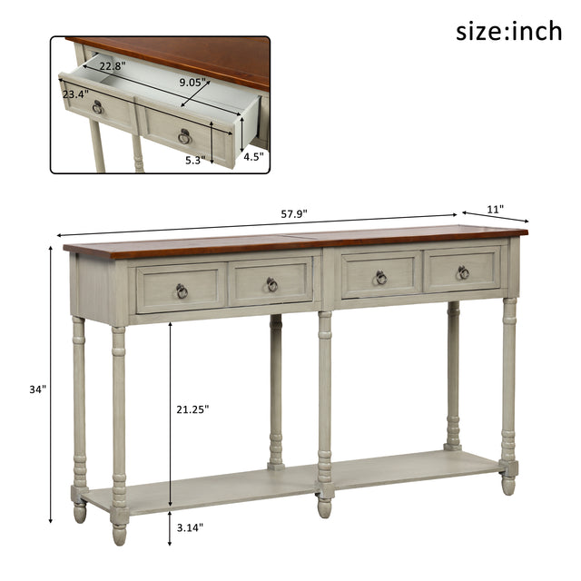 TREXM Console Table Sofa Table with Storage for Entryway with Drawers and Shelf (Antique Grey)