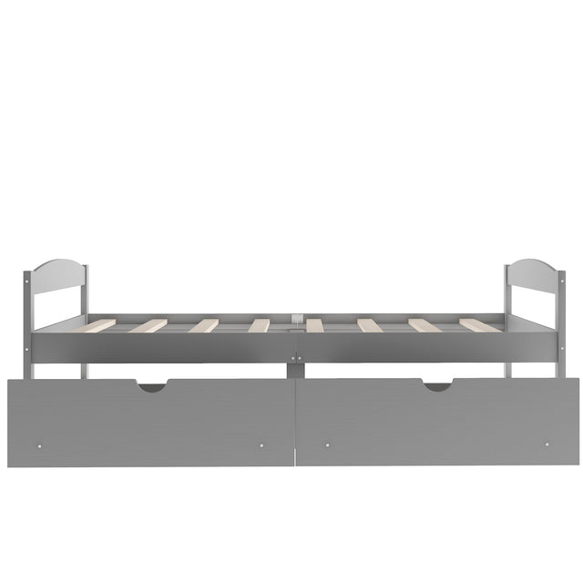 Twin size platform bed, with two drawers, gray （New）