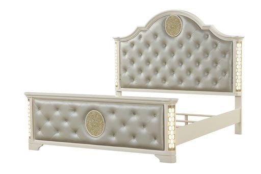 Jasmine King 6 Pc Unique LED Vanity Bedroom Set made with Wood in Beige