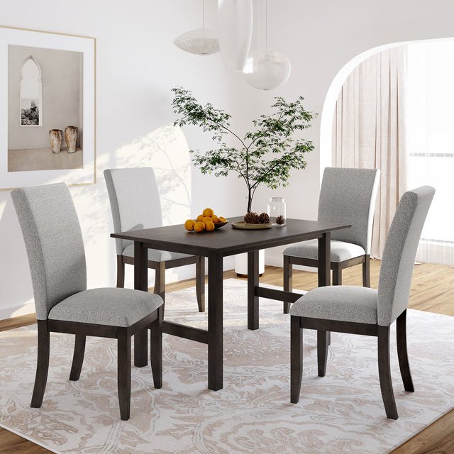 TOPMAX Farmhouse 5-Piece Wood Dining Table Set for 4, Kitchen Furniture Set with 4 Upholstered Dining Chairs for Small Places, Gray Table+Gray Chair
