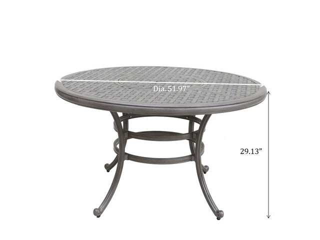 All-Weather and Durable 52" Round Cast Aluminum Round Dining Table with Umbrella Hole