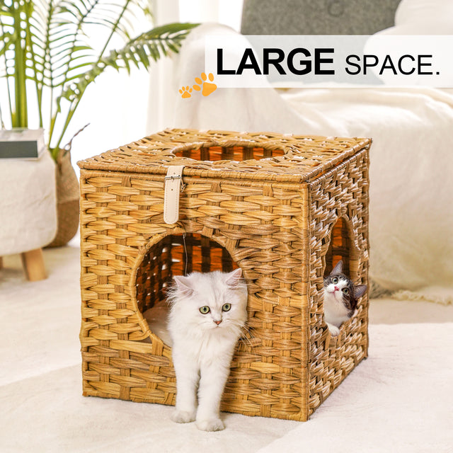 Rattan Cat Litter,Cat Bed with Rattan Ball and Cushion,yellowish brown